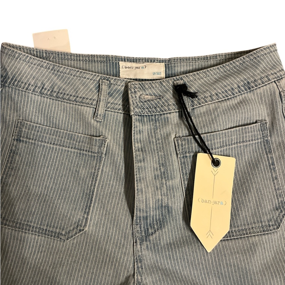 Banjara Denim Striped Wide Leg Jeans with distressed hem for Women - Picture 3 of 7